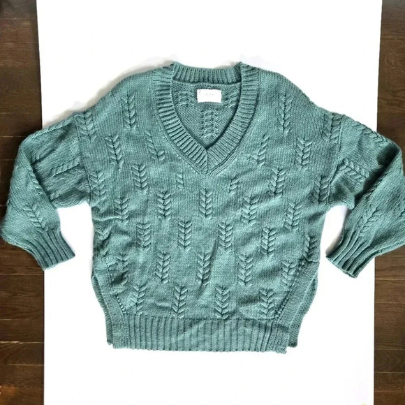 Lucky brand oversized wool blend Green V-Neck Sweater Sz Small - Picture 1 of 10